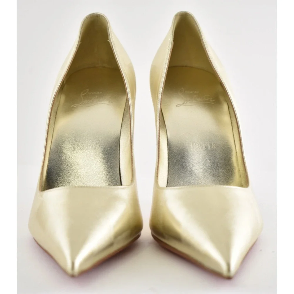 Christian Louboutin Miss Z 100 Platino Chiaro Gold Nappa Losange Heel Pump 38.5